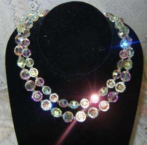 Vintage Necklace Lisner Signed 2 Strand Open Crystal AB  