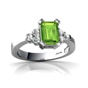  14K White Gold Emerald cut Genuine Peridot Ring Size 8 