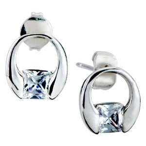 Circle Square Clear Crystal Stud Earrings
