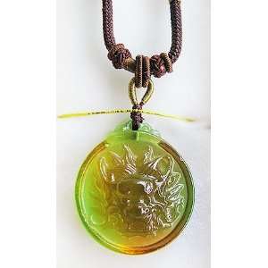   Glass Pendant Necklace with Brown Silk Cord Chain 