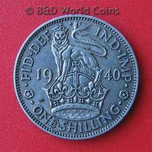GREAT BRITAIN 1940 1 SHILLING SILVER ENGLISH CREST 23mm  