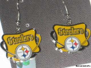 PITTSBURGH STEELERS NFL LOGO BLACK GOLD EARRINGS FREE SHPPING NEW 