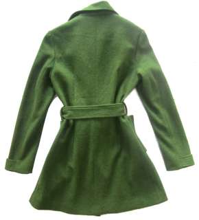 Women Fashion Style Green Color Bowknot Long Sleeve Woolen Coats 