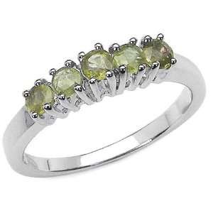  5 Stone Round Peridot Ring in Sterling Silver (1/2 ctw 