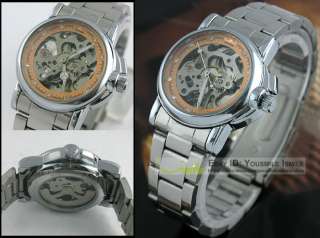R199 HOT Unisex Silver Skeleton Stainless Steel Diamonds Automatic 