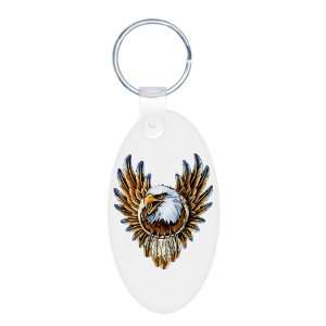   Oval Keychain Bald Eagle with Feathers Dreamcatcher 