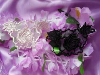   LACE APPLIQUE~EMBROIDERED SINGLE ROSE~BLACK or IVORY Embellishment
