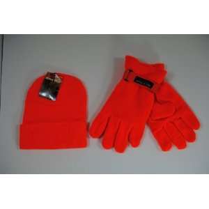  Griffin Blaze Orange Beanie Hat Cap and Thermal Gloves 
