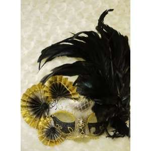  Black & Gold Venetian Feather Mask Mardi Gras Masquerade 