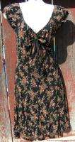 Vintage Designer Betsey Johnson Stretchy Black Floral Peasant Dress 