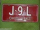 ohio 1962 vanity license plate j 9 l bin 409