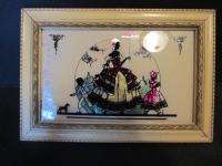 Old Silhouette Framed VICTORIAN LADY WITH CHILDREN Foil Reverse 