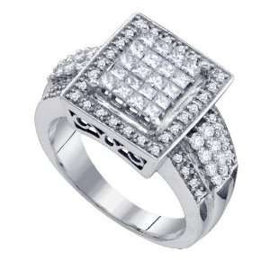 10K White Gold Illusion Setting Princess Square Shape Center with Side 