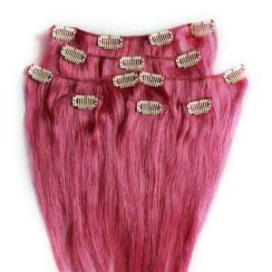   Head 16 100% REMY Human Hair Extensions 7Pcs Clip in Hot Pink Beauty
