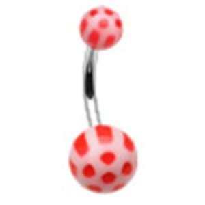 Belly Button Navel Ring with Red and White Soccer Balls and Surgical 