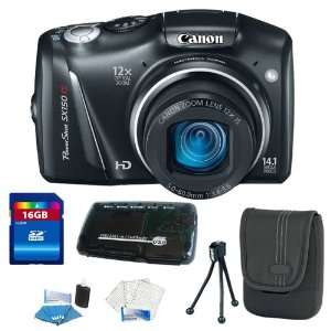  Canon PowerShot SX150 IS Digital Camera (Black) + 16GB 