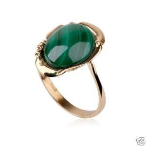 Vintage Fashion Natural Malachite stone & gold 14k ring  