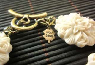 Lucky Brand White Flower Gold Tone Necklace Bracelet Earrings Jewelry 