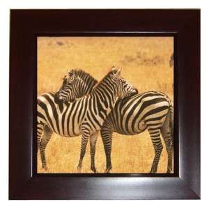 Zebra Couple Horses Wall Decor Framed Tile, Art Tile  