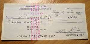 MLB Baseball Player DEL ENNIS Hand Signed Autographed Check  