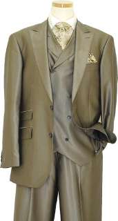 EXTREMA~SOLID TAUPE 120S SHARK SKIN VESTED SUIT~SZ 44L  