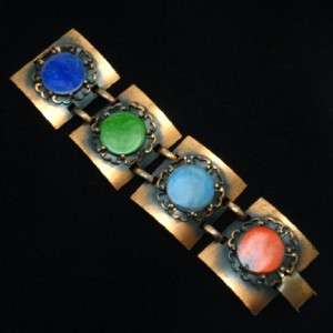 Unsigned Copper and Enamel Big Bracelet Arts & Crafts  