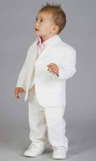 BOYS WHITE LINEN 3PC WEDDING PAGEBOY OUTFITS PROM SUIT  