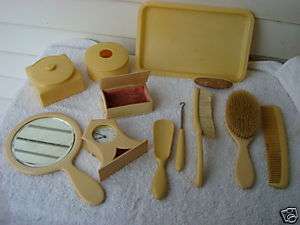 ANTIQUE FR IVORY  CELLULOID 12 PIECE VANITY ITEMS1900s  
