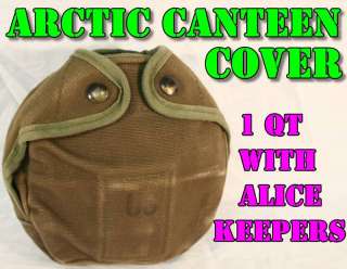 USGI MILITARY ARCTIC CANTEEN COVER CANVAS w/ KEEPERS VG  