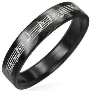 Stainless Steel Black 4mm Music Note Ring Band sz 4 s68  
