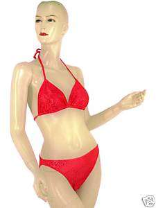 Piece Red Checkered Halter Top Bikini Swimwear M  