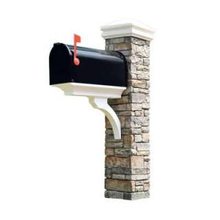 Eye Level Gray Stacked Stone Mailbox Post, Brace & Curved Cap 50 