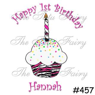 first birthday cupcake shirt name age zebra print stripes hot pink 