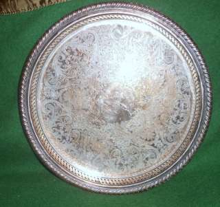 VINTAGE WM ROGERS ROUND TRAY 671 SILVERPLATE W/ CUTOUTS  