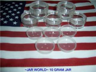 100~ 10 GRAM CLEAR CAP SIFTER JARS w/ LABELS~FREE S&H  