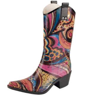Fashion @ Women Mid Calf Rubber Cowboy Rain Boot Shoes  