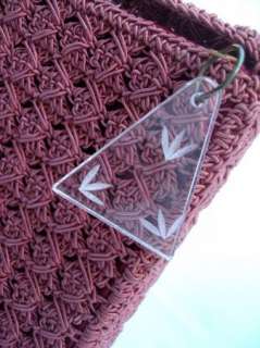 Vintage 40s Oversize Large Rose Crocheted Clutch Handbag Purse Lucite 
