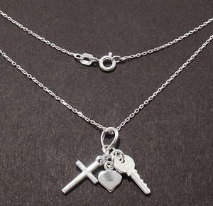 Hope Charity Faith Pendant Key Cross Heart Chain Necklace 925 Sterling 