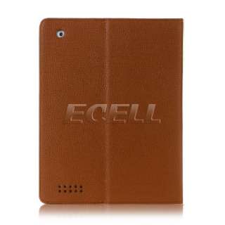 LUXURY BROWN LEATHER FOLIO CASE WITH STAND FOR APPLE iPAD 2  