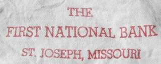 Old FIRST NATIONAL Cloth Bank Deposit Bag St. Joseph MO  