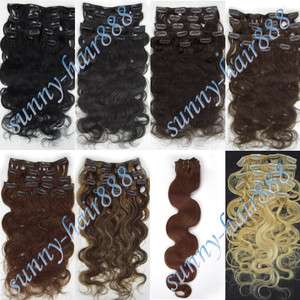 208 pcs Body Wavy Clip In Human Hair Extensions 100g Multiple 7 