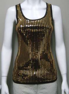NWT PINK ROSE Brown tank top w/ gold sequins   S/M  