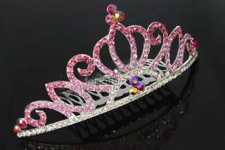 Princess Royal Queen Crown Tiara Comb Hair Pink Swarovski Crystal 