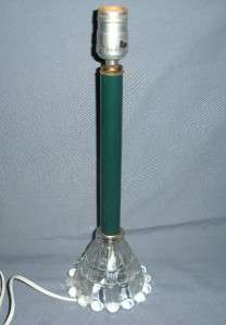 GREEN METAL GLASS VANITY ELECTRIC TABLE LAMP VINTAGE  