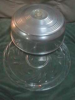 Vintage Aluminum Cake Plate Carrier Saver Glass Designed Bottom  