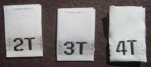 240 WOVEN CLOTHING LABELS, SIZE TAGS TODDLER   2T 3T 4T  