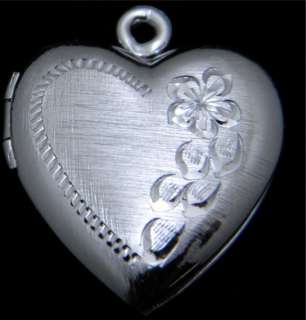   .925 Hand Engraved Heart Locket w/ Flowers 20mm New Old Stock  