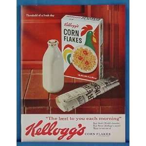  1961 Kelloggs Corn Flakes Glass Milk Bottle Print Ad 