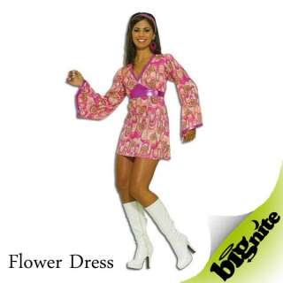 LADIES 60s 70s HIPPY HIPPIE SWIRL / FLOWER FANCY DRESS COSTUME 