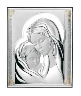 Splendida icona Madonna dellabbraccio in argento , bassorilievo e 